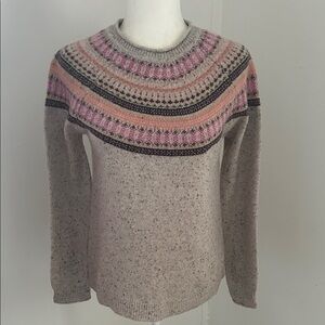 Tabitha Webb Tan/Pink/Purple Faur Isle Wool Sweater sz S